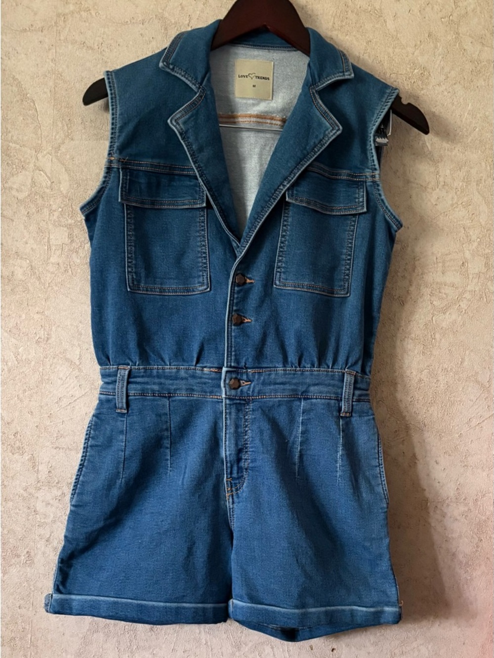Love Trends Sleeveless Denim Romper with Notch Collar - Picture 2 of 6